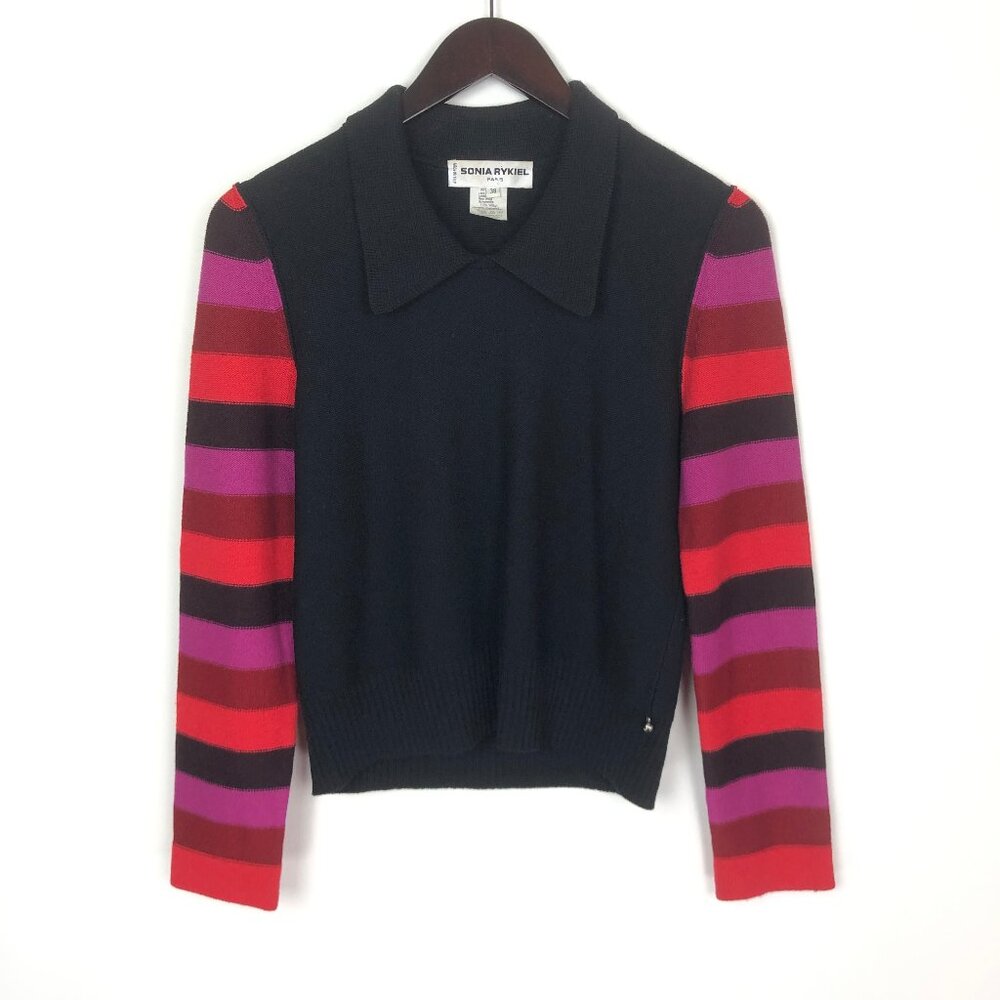 Sonia Rykiel Vintage Wool Cashmere Striped Sleeve Collared Sweater Size 38 or S